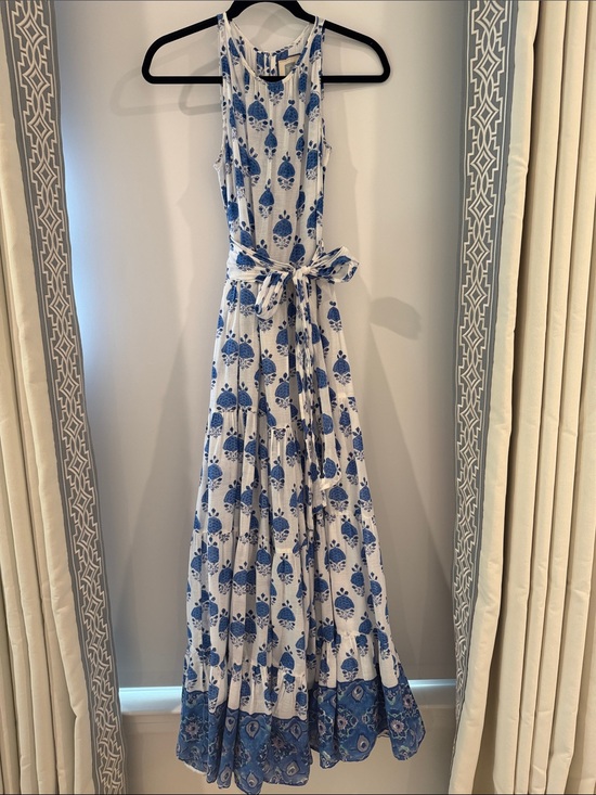 Bell By Alicia Bell Dresses & Skirts - Sleeveless White Maxi Dress with Blue Floral Print and Tie Waist